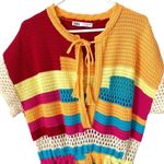 ZARA  Crochet Multicolor Open Neck Pink Blue Granny Romper medium Photo 3