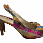 Stuart Weitzman  Peep Toe Slingback Heels with Metallic Plaid Pattern Photo 0