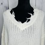 Love Tree  Sz Small Cable Knit Crop Slouchy Fit White Sweater Distressed Fringe Photo 1