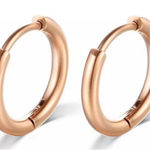 Boutique Unisex Hoop Earrings Rose Gold Plated‎ Silver Huggie Hoops, 9mm Photo 0