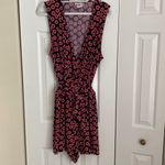 Leota ‎ Sleeveless V Neck Romper Tie Waist Navy Floral 2L (2X) Photo 1