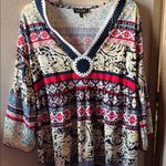 Melissa Paige  Multicolor Patterned crocheted V-Neck boho style Tunic 1X Photo 0