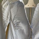 H&M Vintage  stretchy size 4 button down striped dress shirt blouse white blue Photo 4