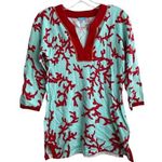 J. McLaughlin Vneck Coral Blue Red Sweater Women Size Small Cotton Blend Stretch Photo 0