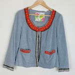 Free People blue and white striped open jacket with red trim & beading 6 Photo 1