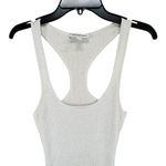 Bebe Y2K Tank Top M Light Gray Shimmer Ribbed Knit Stretch Scoop Racerback Glam Photo 3