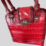 Marc Chantal Croc Embossed Faux Leather Handbag With Heart Accent Hardware Red Photo 0