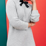 J.Crew Mercantile Sweater Dress Bow Neck‎ Long Sleeve Knit Gray M Size M Photo 0