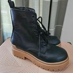 Urban Outfitters Boots Combat Black Lace Up Tan Rubber Sole Casual Neutral Brody Photo 13
