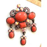 Vintage Rhinestone & Coral Cabochon Brooch Pin With Dangling Accents Pink Photo 6