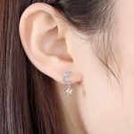 18K White Gold Plated Moon Stars Dangle Drop Earrings Silver Photo 3