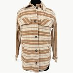 Everlane Oversized Plaid Button Front Cotton Shirt Jacket | Sz Small | Camel Tan Photo 3