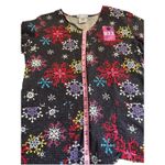 Sb Scrubs  Scrub Top Size Small Colorful Snowflake Print V Neck Pockets Back Tie Photo 4