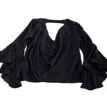 ZARA Blouse Womens XS Black Ruffle Sleeve Chiffon Top Draped Back Whimsygoth Photo 1