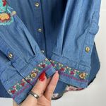 Calessa Women’s Size S Tunic Top Shirt Embroidered Button Down Blue Long Sleeve Photo 4