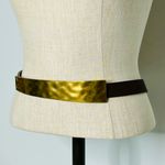 Brown Leather Belt with Gold Hammered Metal Bar 34” Photo 2