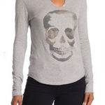 Zadig & Voltaire  Camo Skull Print Women's Long Sleeve Cotton Top Size Med Gray Photo 0