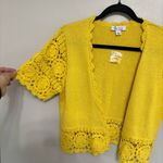 Denim & Co NWT D & Co. Cotton Lace Crochet Knit Cropped Cardigan in Yellow - Size L Photo 4