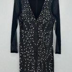 Boston Proper Black Pearl Rhinestone Embellished Sheer Sleeve Party Dress 10 NWT Photo 0