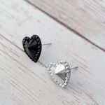 Vintage Stud Earrings One Black, One Silver Tone Heart Photo 1