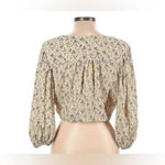REDBERRY Crop Top‎ Blouse Tie Front Size Large Floral Puffy Sleeves NWT Tan Photo 3