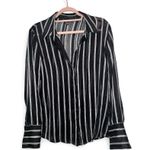White House | Black Market Black Sheer Shadow Stripe Button Down Shirt size 10 EUC Photo 4