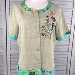 LOTUS Embroidered Button Front Top Linen Look Floral/Butterfly Photo 0