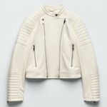 ZARA  Vegan Faux Leather Motorcycle Moto Zippered Jacket in Winter‎ White Size XL Photo 1