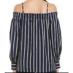 J.O.A. Top Womens‎ Small Blue White Off Shoulder Striped 100% Cotton Long Sleeve Photo 2