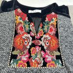 THML  Embroidered Shift Gold Flutter Sleeve With Black Velvet Collar Knit Dress Photo 8