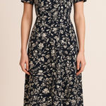Pendleton Dress Women 6 Black Ivory Floral Print Fit And Flare Midi Preppy Boho Photo 0