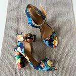 Apt. 9  Navy Blue Pink Floral Ankle Strap High Block Heel Sandals Size 7 Photo 1