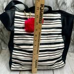 Betsey Johnson Black and White Striped Tote Bag Hot Pink Pom Y2K Travel Classic Photo 13