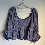 Free People  Britnee  Floral Cropped Peplum Smocked Puff Sleeve Top Large Photo 3