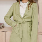 Lulus Lulu’s Light Green Linen Blend Blazer Jacket Women’s Medium Photo 0