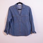 ZARA Cotton Denim Chambray Collared Long Sleeve Snap Button Blouse Shirt Top S Photo 0