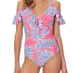 Marilyn Monroe NWT Ruffle Botanical One Piece Swim Suit in Pink/Blue Size 1X Photo 2