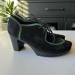 Arche Black Nubuck Suede Lace Up Heels Green Trim Woman's Sz 39 Bootie Lug Sole Photo 2