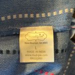 Mud Pie  Women’s Desi Off the Shoulders Chambray Blue Striped Smocked Dress Large Photo 4