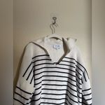 La Ligne Striped Fold Over Collar Sweater Sz XL Ivory Navy Ribbed White Photo 4