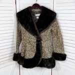 Newport News Vintage Embossed Faux Fir Trim Leather Princess Swing Coat Small Photo 8