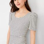 Ann Taylor Striped Black/White Puff Sleeve Shell Sheath Mini Feminine Dress sz 2 Photo 0