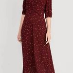 Old Navy Burgundy Puff-Sleeve V-Neck Midi Dress NWT NEW Large Burgundy Floral Photo 0