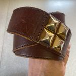 Linea Pelle Brown Leather Gold Studded Preppy Chunky Granola Coastal Wai… Size L Photo 2