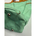 Vintage Tote Bag‎ Leather Trimmed Accents Travel Purse Green Photo 9