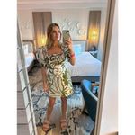 LA DOUBLEJ Green White Printed Puffed Sleeves Square Neckline Mini Dress Size L Size L Photo 11