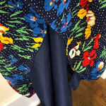 Tory Burch Navy Polka Dot Multicolor Iris Flowers & Pearlized Buttons Dress Photo 13