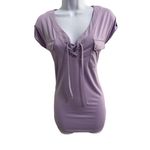 Daisy Fuentes  Light Purple Lace Up V Neck Chest Pockets Short Sleeve Top Large‎ Photo 1