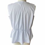 Liz Claiborne  Denim Blue Pinstripe Ruffle Front Sleeveless Blouse ~ Womens LARGE Photo 2