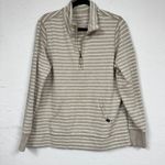 L.L.Bean Beige Cream Striped Quarter Zip Pullover Sweater Womens L Casual Classic Photo 10